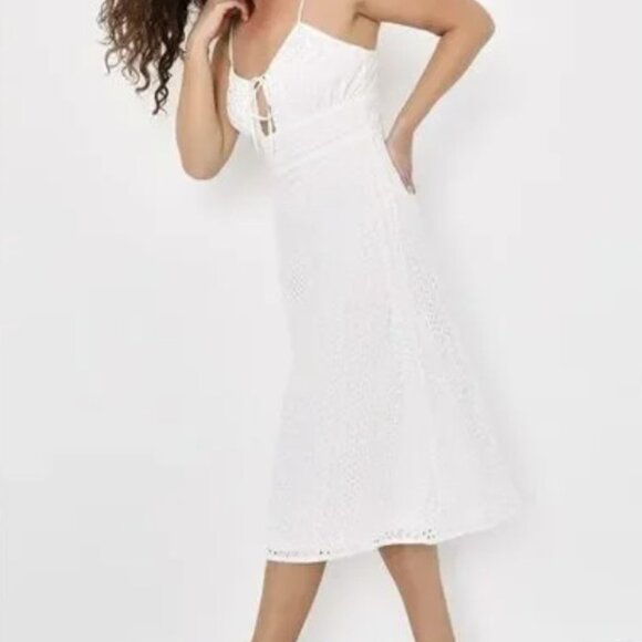 Lulus Adored Aura White Eyelet Embroidered Lined Cutout Midi Dress NEW Medium - Picture 1 of 9
